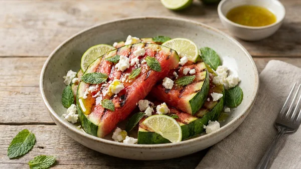 Grilled Watermelon Feta Salad with Mint and Lime