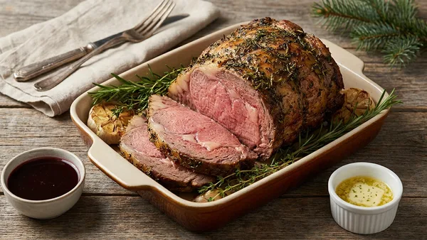 Herb-Crusted Prime Rib Roast with Garlic Butter and Jus