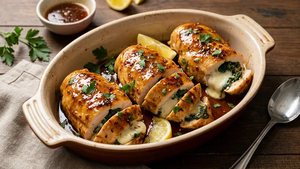 Honey Garlic Stuffed Chicken Breasts with Mozzarella and Spinach