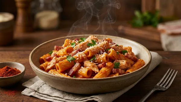 Smoked Chicken and Bacon Rigatoni with Smoked Tomato Cream