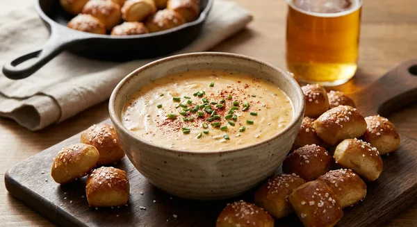 Stovetop Beer Cheese Dip with Warm Soft Pretzel Bites