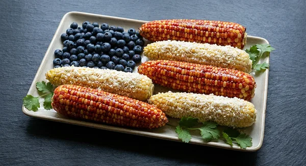 American Flag Grilled Corn Platter with Chili Lime Butter and Cotija Stars