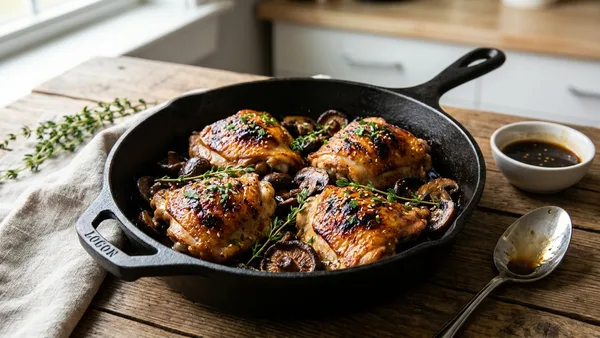 One-Pan Honey Garlic Chicken Thighs and Mushrooms — Sear-to-Roast Technique
