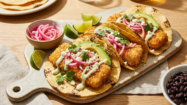 Air Fryer Crispy Cod Tacos with Quick Pickled Red Onions
