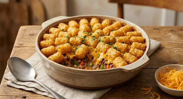 Midwest Tater Tot Hotdish — Cheesy Ground Beef Casserole