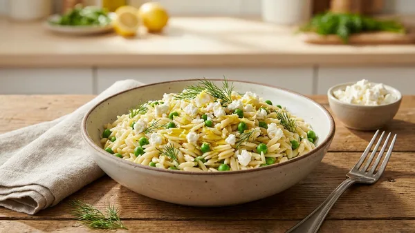 Cold Lemon Orzo Salad with Peas, Dill, and Feta