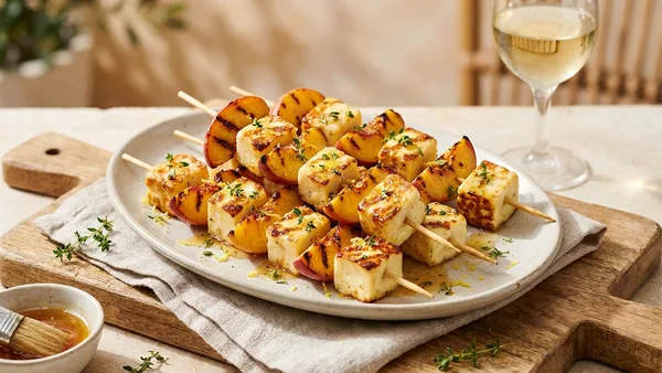 Grilled Halloumi Peach Skewers