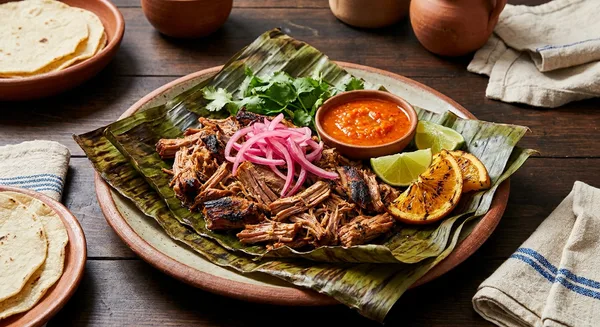 Grilled Banana-Leaf Cochinita Pibil (Charred-Orange Pork) with Pickled Red Onions