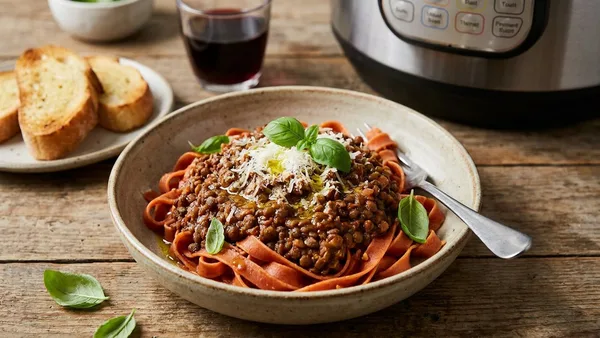 Instant Pot High-Protein Lentil Bolognese with Red Lentil Pasta