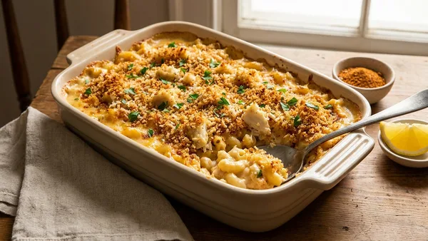 Creamy Crab Mac and Cheese with Old Bay Breadcrumb Topping