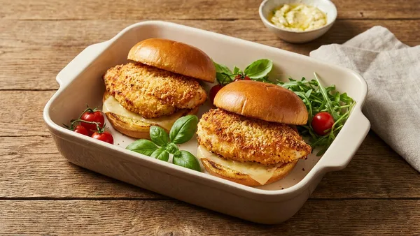Oven Baked Parmesan-Crusted Chicken Burger with Garlic Butter Buns