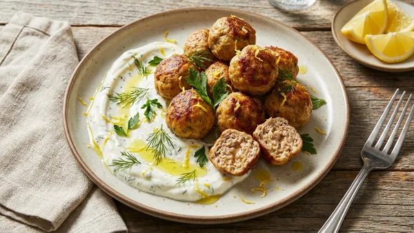 Air Fryer Turkey Meatballs with Lemon-Herb Yogurt