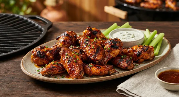 Grilled Hot Honey Buffalo Wings with Crispy Skin