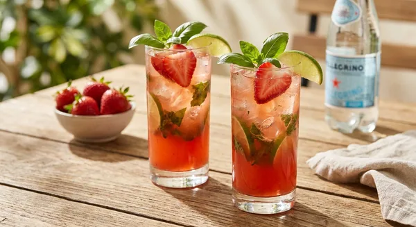 Strawberry-Basil Shrub Mojito