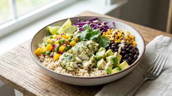 Cilantro-Lime Fish Taco Bowl with Mango Salsa and Brown Rice