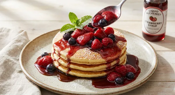 Liquid Alchemist Strawberry Syrup Pancake Topping with Macerated Berries