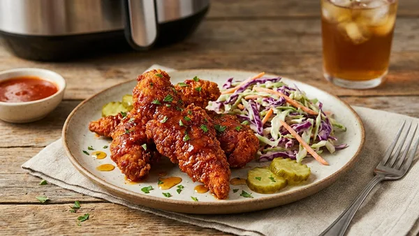 Nashville Hot Air Fryer Chicken Strips with Honey Slaw