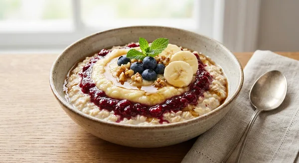 Banana Berry Swirl Oatmeal with Maple
