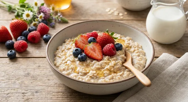 No-Sugar-Added Honey Oatmeal with Fresh Berries