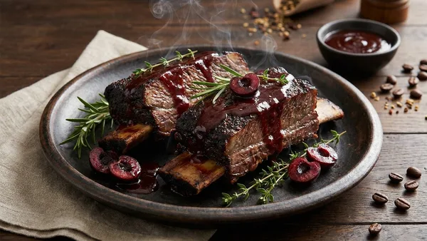 Smoky Coffee-Rubbed Beef Short Ribs with Cherry BBQ Glaze
