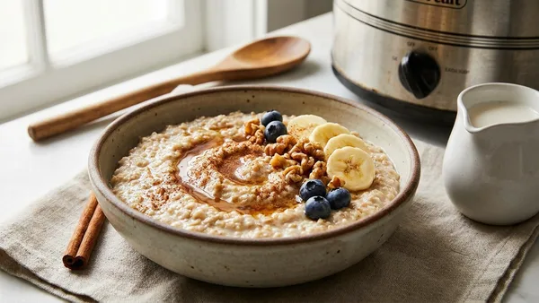 Overnight Slow Cooker Steel Cut Oats with Maple and Cinnamon