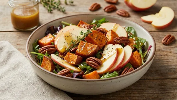 Smoked Sweet Potato Salad with Apple, Pecans and Maple-Dijon Dressing