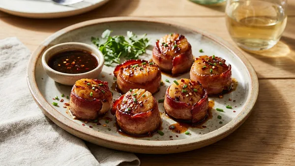 Bacon-Wrapped Scallops with Maple-Chile Glaze