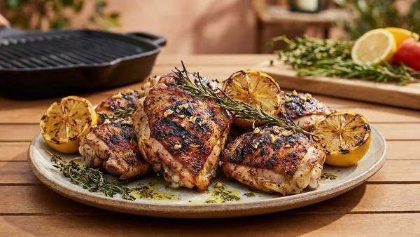 Smoky Charred Lemon Herb Grilled Chicken Thighs (Bone In)