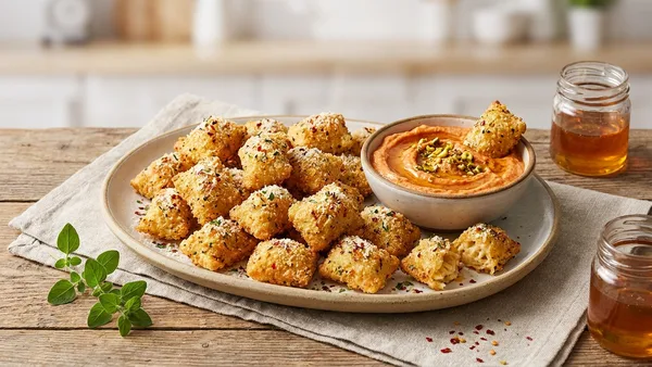 Air-Fryer Crispy Pasta Bites with Parmesan and Spicy Honey Dip