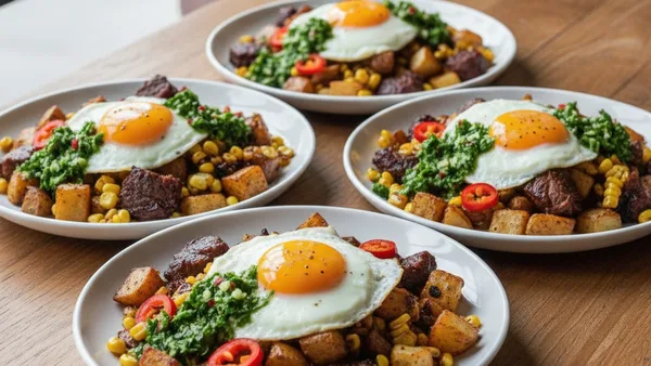 Grilled Short‑Rib Breakfast Hash with Charred Corn, Jalapeño & Sunny‑Side Eggs