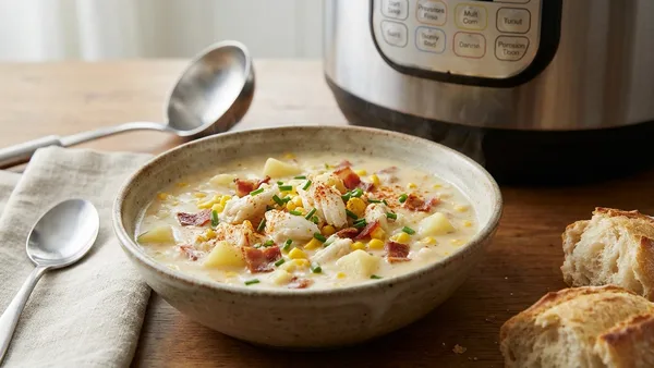 Instant Pot Crab and Corn Chowder with Bacon and Potatoes