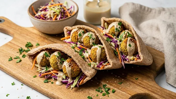 Air Fryer High-Fiber Falafel Wraps with Whole Wheat Flatbread and Cabbage Slaw