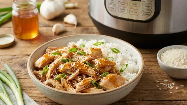Instant Pot Honey Garlic Chicken Breast for Shredded Bowls in 20 Minutes
