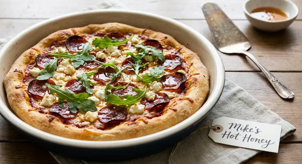 Mike's Hot Honey Pepperoni Pizza with Goat Cheese and Arugula