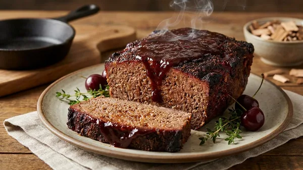 Smoky Coffee-Rubbed Smoked Meatloaf with Cherry BBQ Glaze