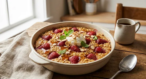 Strawberry Baked Oatmeal with Maple Drizzle