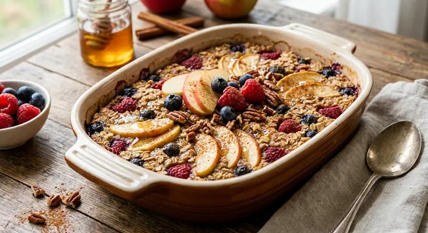 Apple-Berry Baked Oatmeal with Honey and Cinnamon