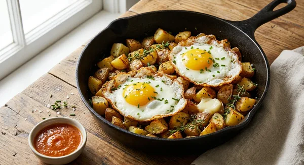 Snake River Farms Beef Tallow Crispy Breakfast Potatoes and Fried Eggs