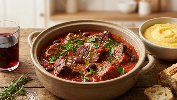 Italian-Style Pot Roast with Tomatoes Olives and Fresh Herbs