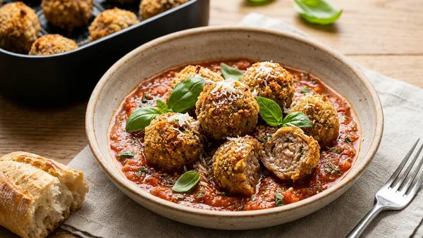 Crispy Air Fryer Italian Meatballs with Herbed Marinara