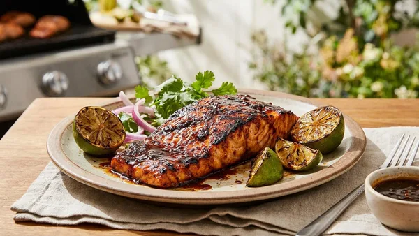 Grilled Ancho-Chile and Honey Salmon with Charred Lime