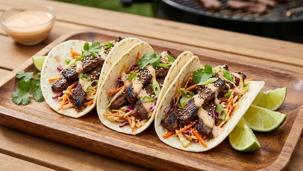 Korean-Style Grilled Bulgogi Tacos with Gochujang Slaw and Sesame-Lime