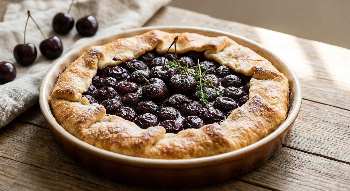Rustic Black Cherry Galette with Collins Stemmed Black Cherries