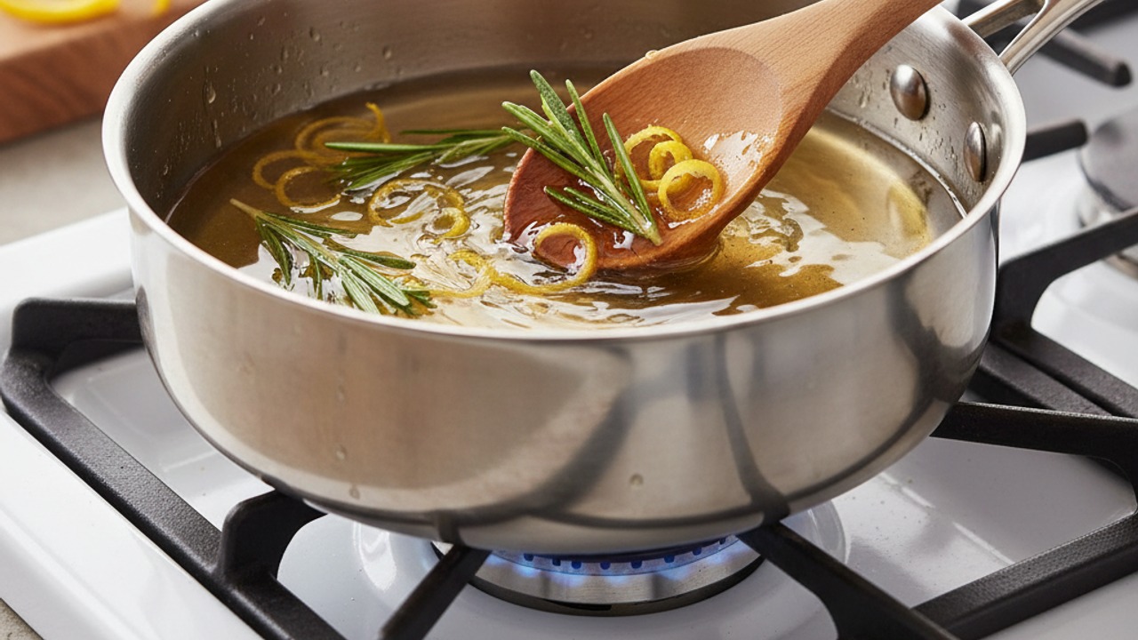 Combine honey, water, rosemary, and zest