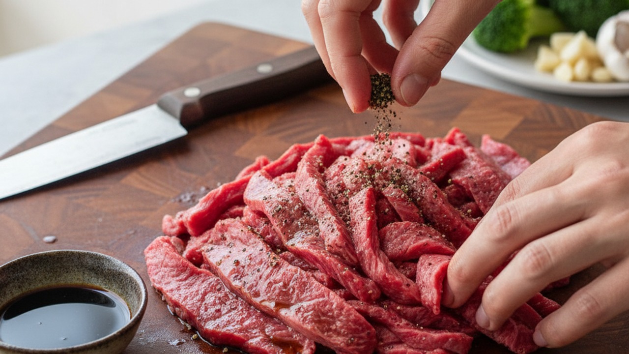Slice and quickly season the beef