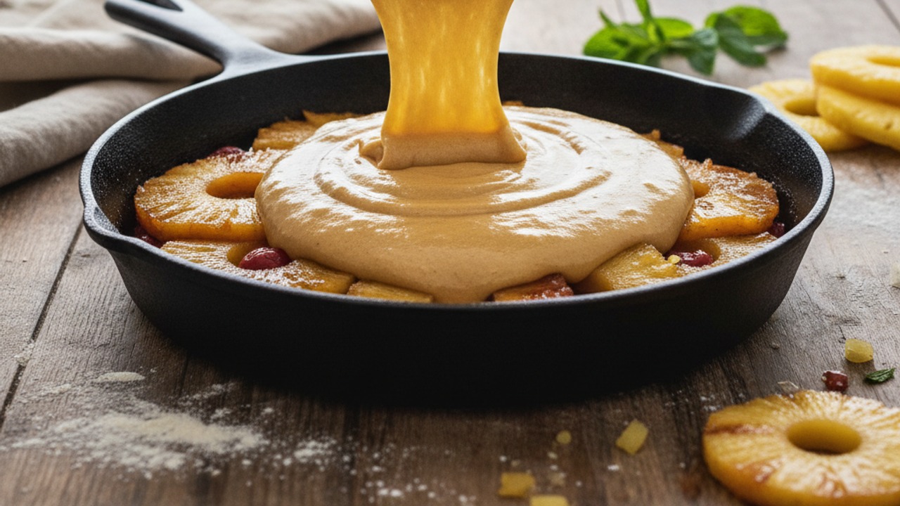 Arrange pineapple in the skillet