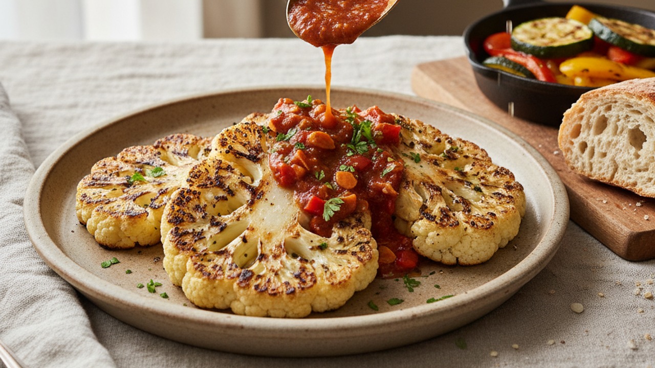 Finish and serve with romesco