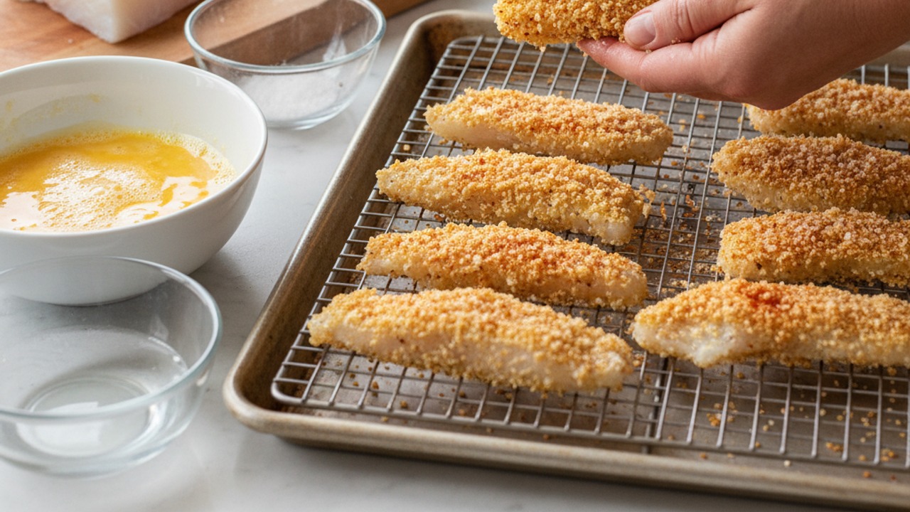 Prep and bread the cod