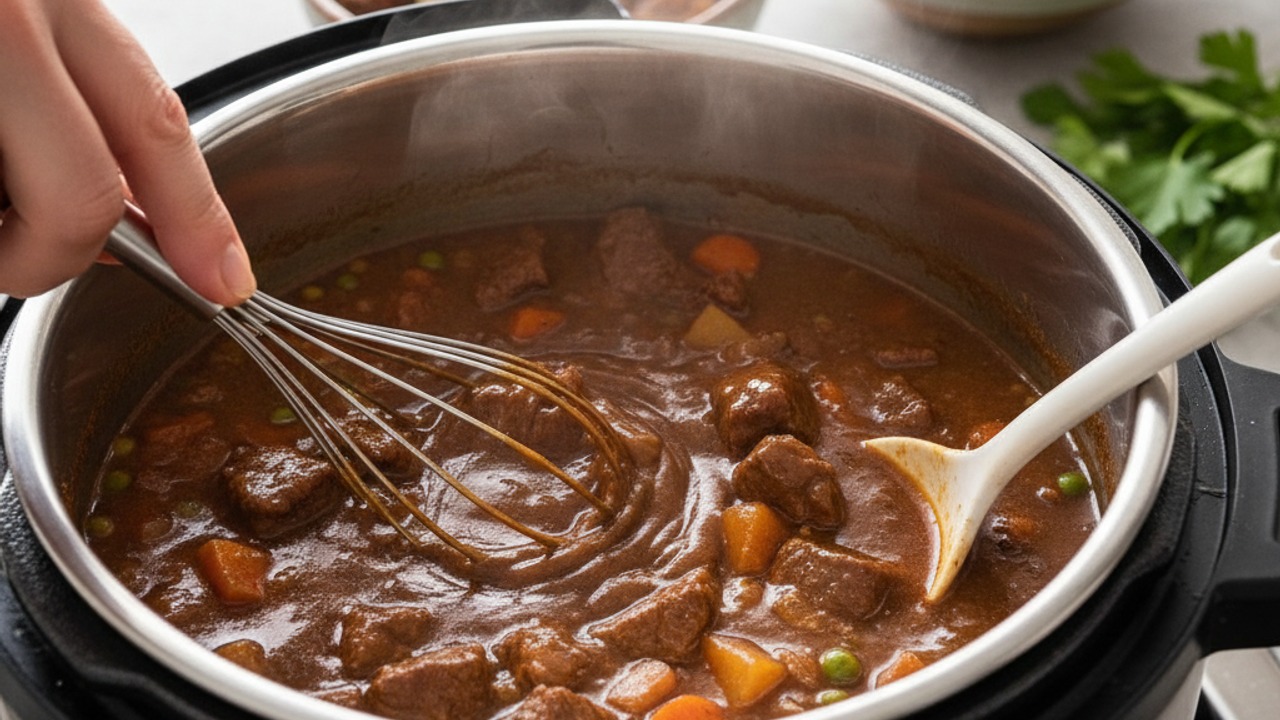 Thicken sauce and serve