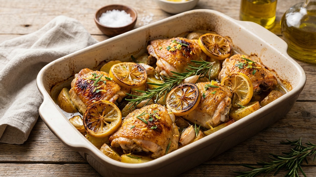 Crispy Lemon-Rosemary Baked Chicken Thighs (High-Heat Roast Technique)